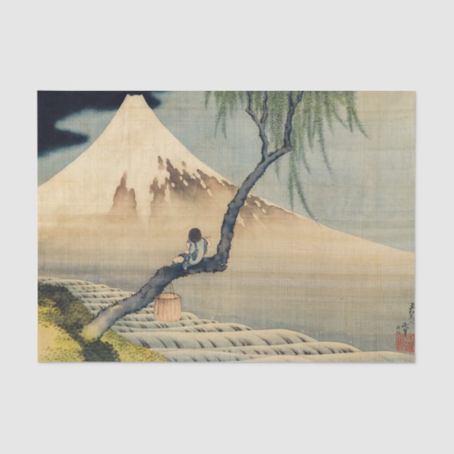 Papel De Seda Katsushika Hokusai - Muchacho viendo el Monte Fuji (Anverso)