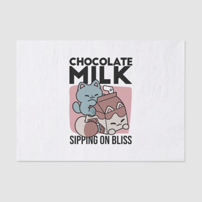 Papel De Seda Kawaii Chocolate Milk Cat – Cozy Drink & Cuteness  (Anverso)