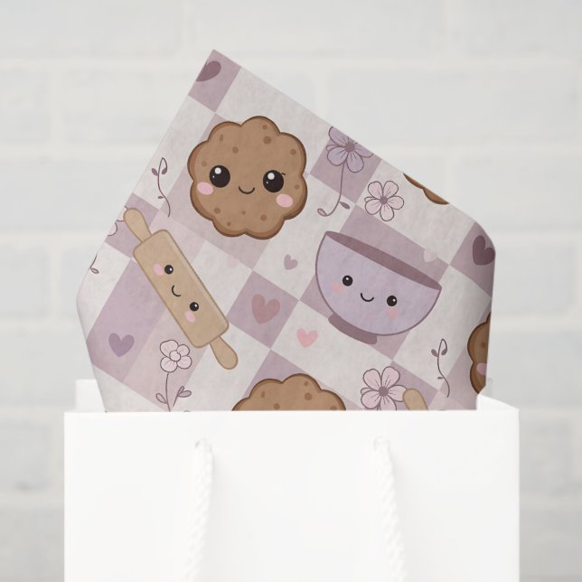 Papel De Seda Kawaii Cookie Gingham Purple Pink Tissue Paper (Bolsa de regalo)