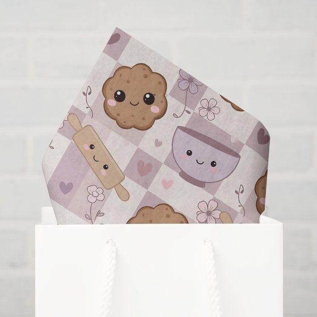 Papel de seda kawaii de galletas a cuadros morado  (Bolsa de regalo)