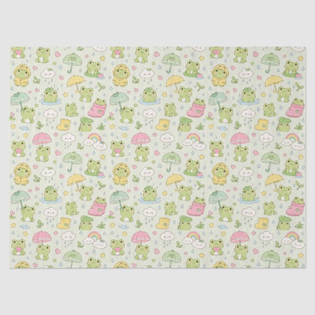 Papel De Seda Kawaii Frog Rainy Day Pattern Wrapping Paper (Anverso)