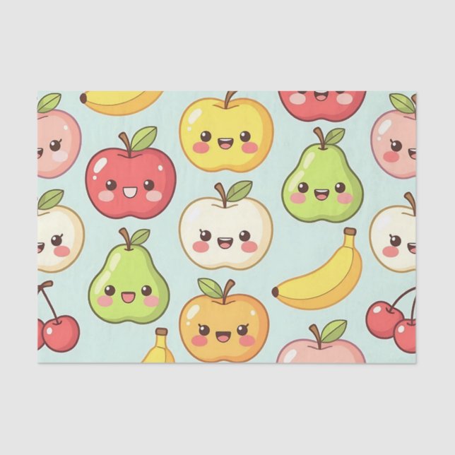 Papel De Seda Kawaii Fruit Seamless Pattern Cute Cartoon (Anverso)