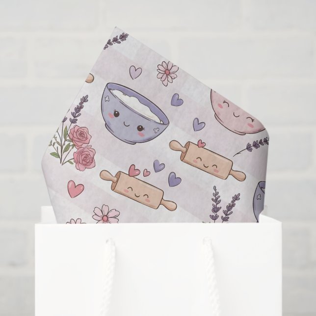 Papel De Seda Kawaii Kitchen Heart Baking Pink White Purple (Bolsa de regalo)