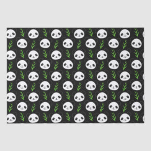 Papel De Seda Kawaii Panda Pattern Bambú en verde blanco negro