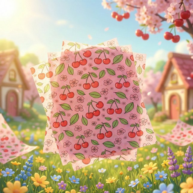 Papel De Seda Kawaii Red Cherry Vibes Cute Girly Aesthetic (Subido por el creador)