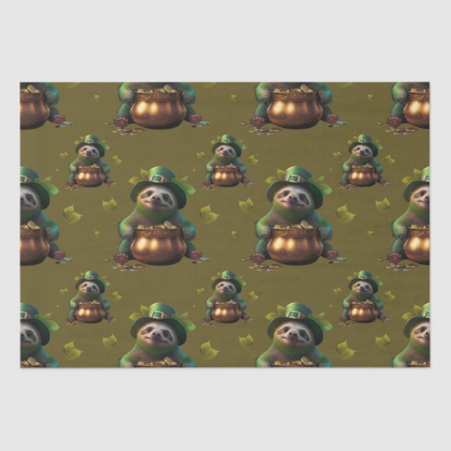 Papel De Seda Kawaii sloth. Gracioso Leprechaun Irlandés. Saint  (Anverso)