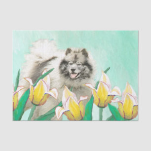 Papel De Seda Keeshond en tulipanes pintando arte original del p