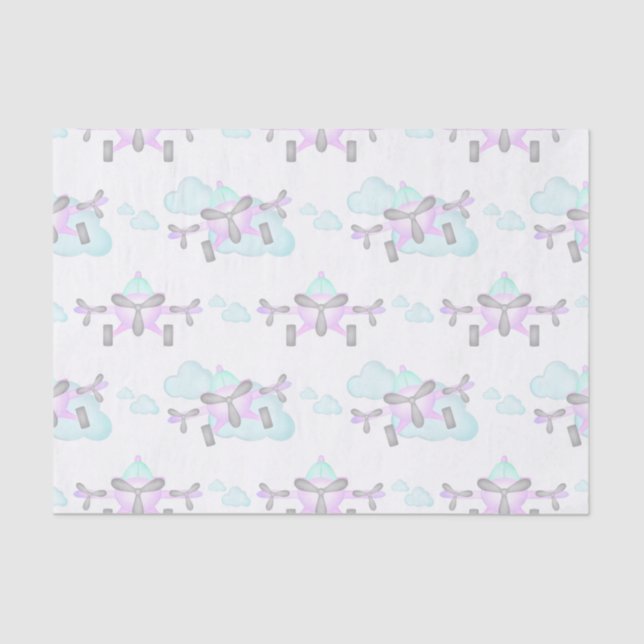 Papel De Seda Kids Purple Airplane Volando Aviation Cumpleaños (Anverso)