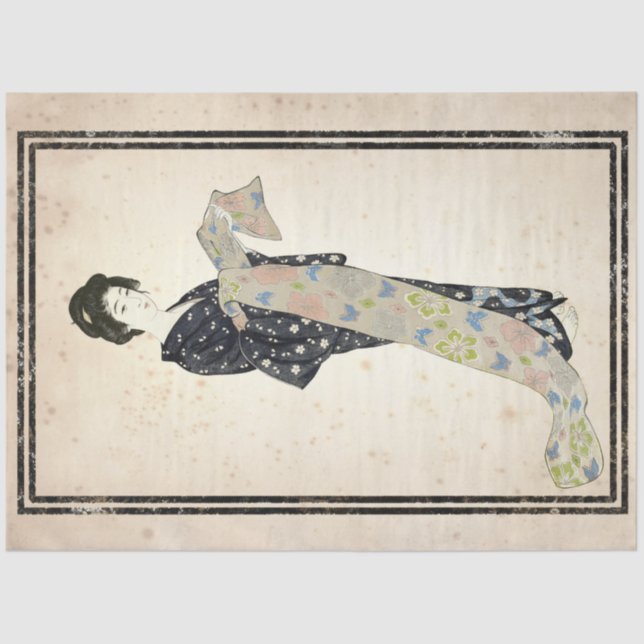 Papel De Seda Kimono floral Mujer Japonesa Desnuda de Arte (Anverso)