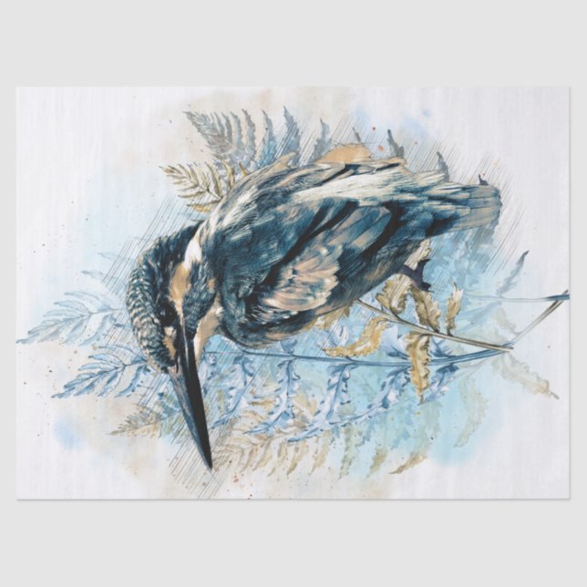 Papel De Seda Kingfisher Bird Watercolor Art (Anverso)