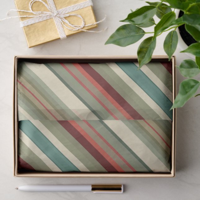 Papel De Seda Kitschy Santa and Ornaments Complimentary Stripes (Regalo )