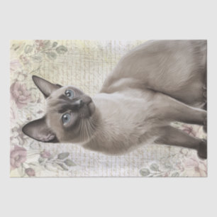Papel De Seda Kitten de gato floral birmano