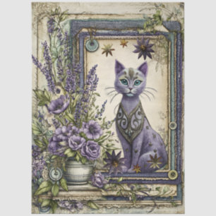 Papel De Seda Kitten Decoupage Floral de Lino y Encaje Lavanda