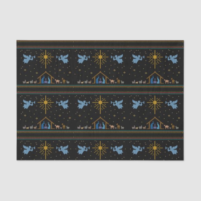 Papel De Seda Knit Natividad Navidades feos suéter cristiano (Anverso)