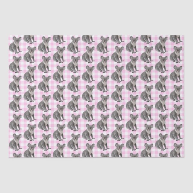 Papel De Seda Koala lleva sobre Pink Gingham (Anverso)