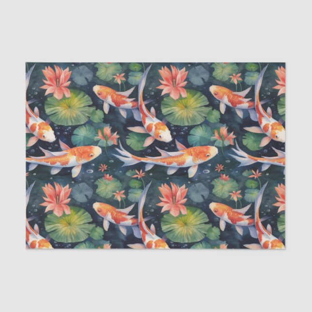 Papel De Seda Koi Fish Green Lily Pads Pond Decoupage (Anverso)