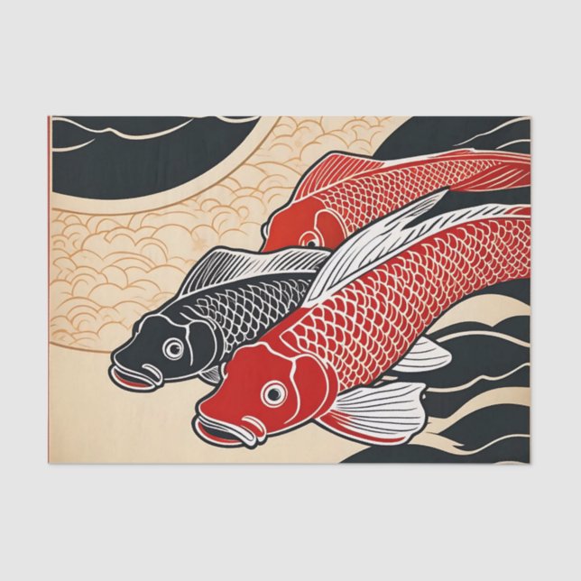 Papel De Seda Koi Fish japonés vintage (Anverso)