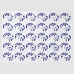 Papel De Seda Koi Fish Karp #3 Colores DIY Azul