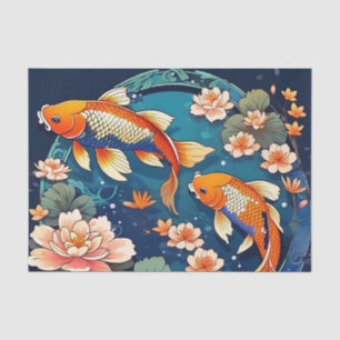 Papel De Seda Koi Fish vintage sobre el índigo
