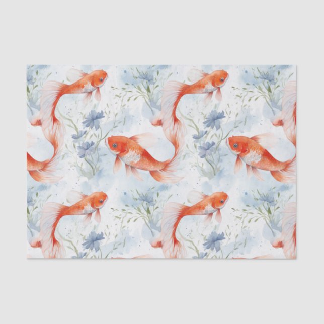 Papel De Seda Koi Fish White Winter Pond Decoupage (Anverso)