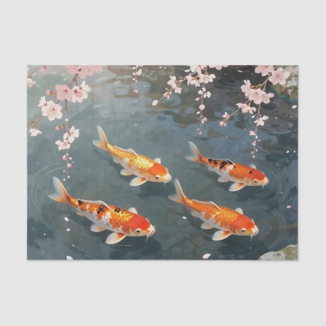 Papel De Seda Koi Pond Cherry Blossom Serenity (Anverso)