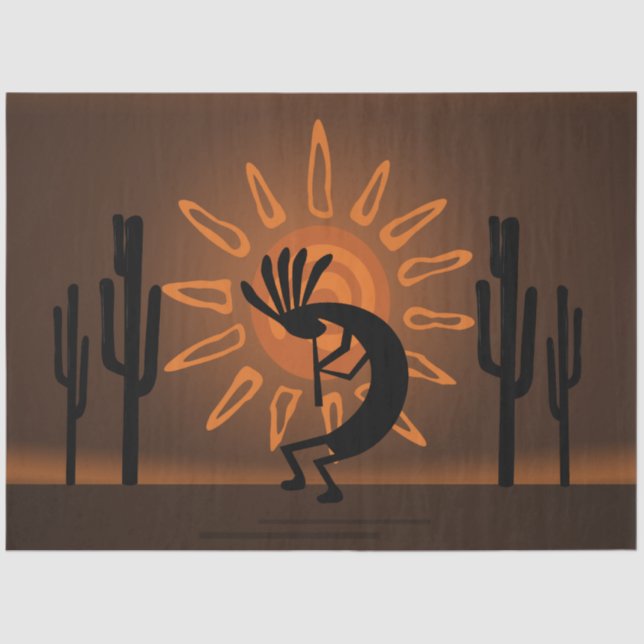 Papel De Seda Kokopelli Sun Southwest Rustic Brown Decoupage (Anverso)