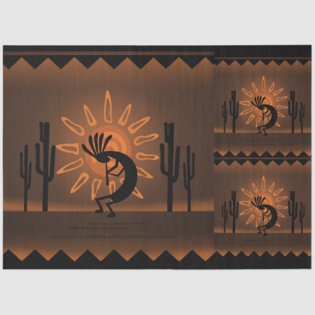 Papel De Seda Kokopelli Sun Southwest Rustic Brown Decoupage Set (Anverso)