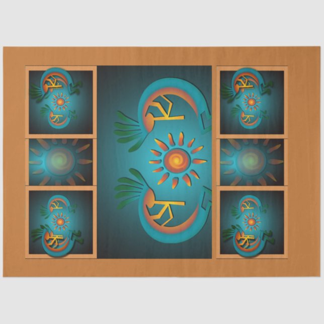 Papel De Seda Kokopelli Sun Southwest Turquoise Decoupage (Anverso)