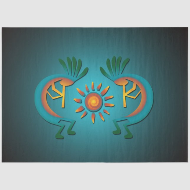 Papel De Seda Kokopelli Sun Southwest Turquoise Decoupage 2 (Anverso)