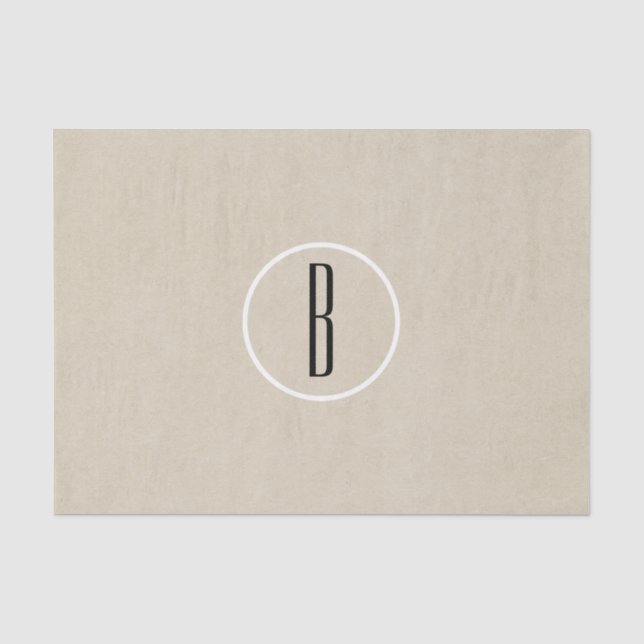 Papel De Seda Kraft marrón chic monograma letra inicial rústico (Anverso)