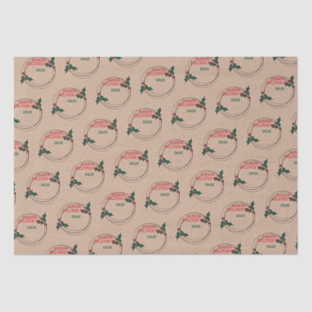 Papel De Seda Kraft Por Favor Entregar A Navidades Personalizado (Anverso)