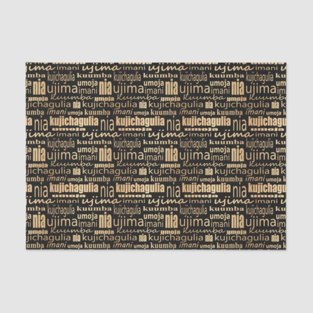 Papel De Seda Kwanzaa Siete Principios (Negro/Oro) (Anverso)