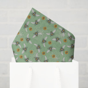 Papel De Seda La abeja de miel de moda Sage Green Buzzing para e