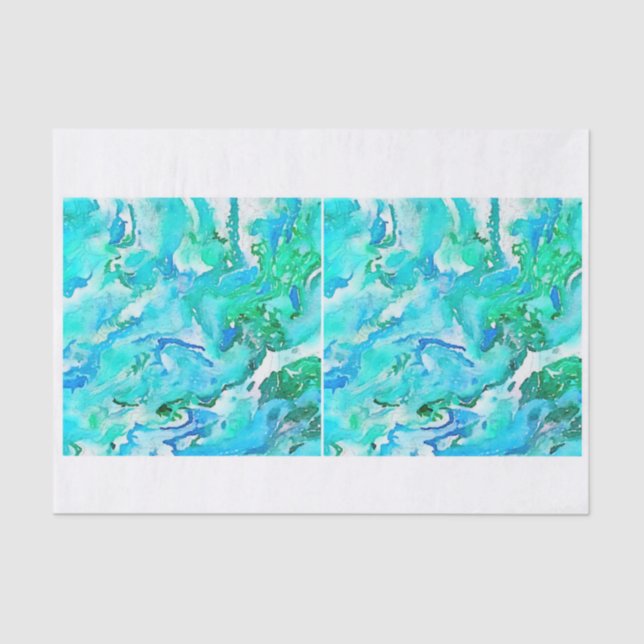 Papel De Seda La acuarela de las ondas de aguas del océano pone (Anverso)