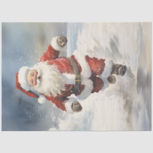 Papel De Seda La acuarela divertida Santa Claus en un bosque nev