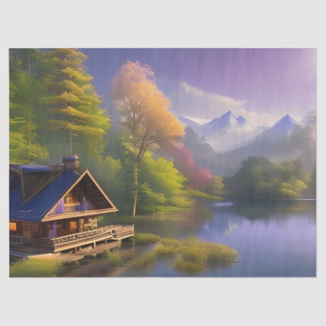 Papel De Seda La cabaña en el Mountain Stream (Anverso)