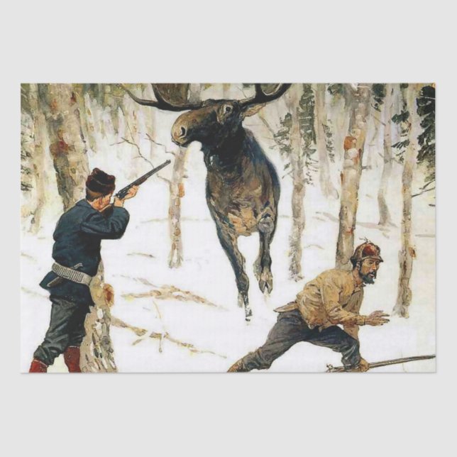 Papel De Seda La caza de alces de Frederic Remington (Anverso)