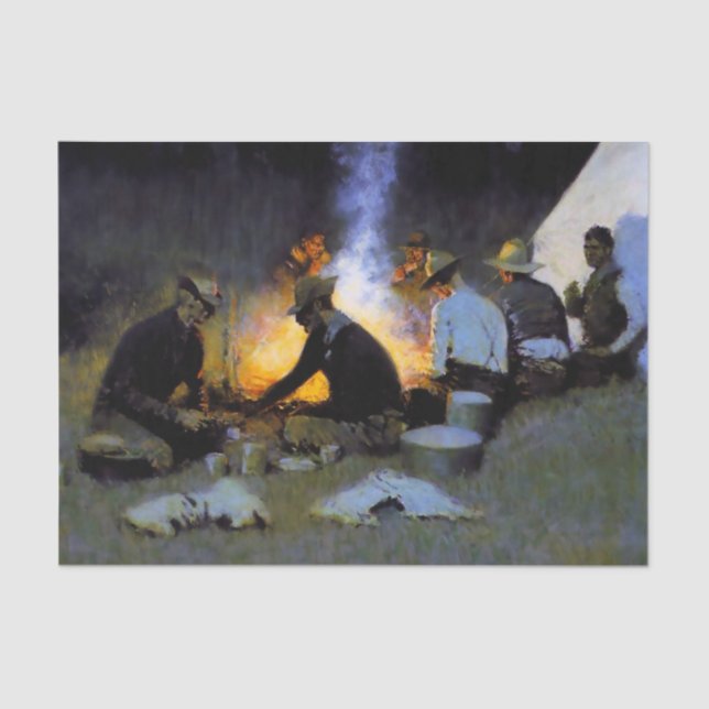 Papel De Seda "La cena del cazador" por Frederic Remington (Anverso)