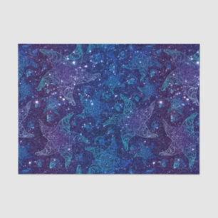 Papel De Seda La estrella de mar azul profunda mística en brilla
