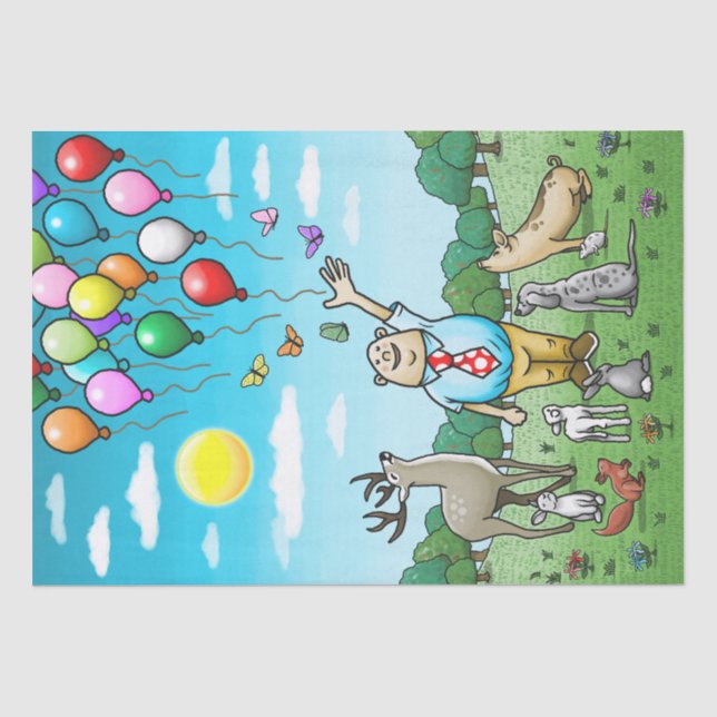 Papel De Seda La fiesta de cumpleaños con globos de los animales (Anverso)