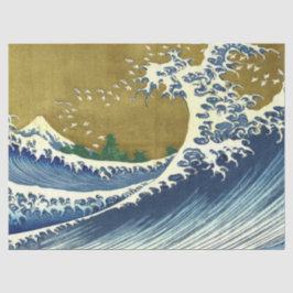 Papel De Seda La gran ola (arte japonés azul y oro, Hokusai)