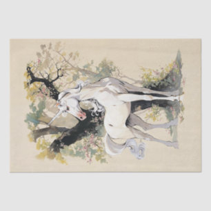 Papel De Seda La majestuosa unicornio en un bosque encantado