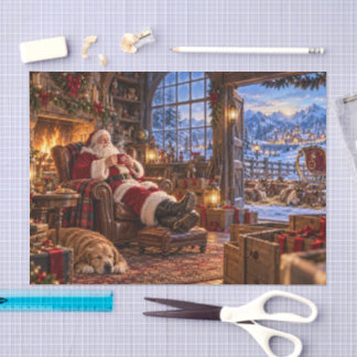Papel De Seda La mañana después de Santa Claus y renos