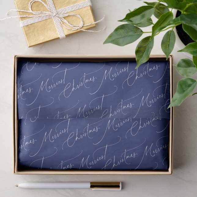 Papel De Seda La Navidad más alegre con letra script moderna azu (Regalo )