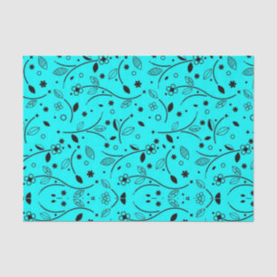 Papel De Seda La pequeña impresión floral de Aqua en negro