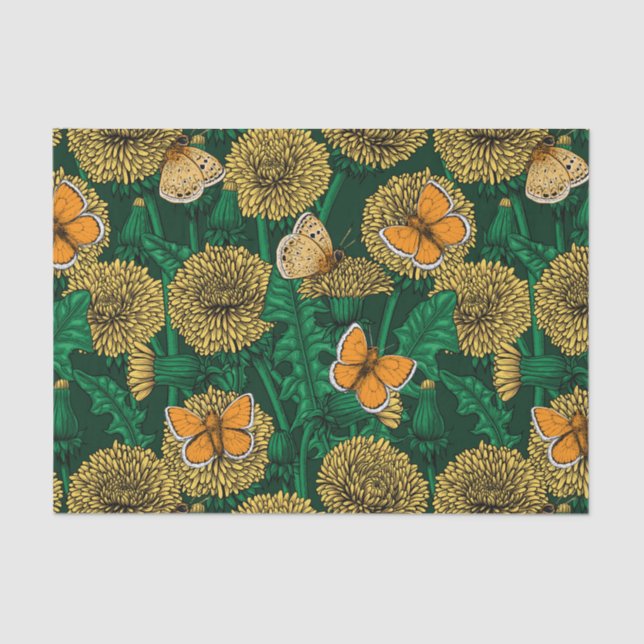 Papel De Seda La pradera de Dandelion en verde oscuro (Anverso)