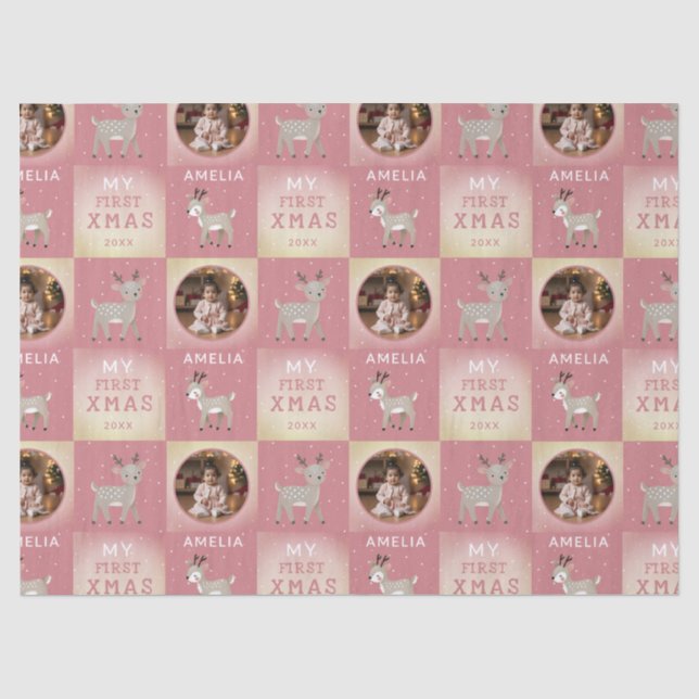 Papel De Seda La primera Navidad del bebé Ciervo Rosa Foto (Anverso)