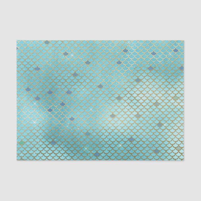 Papel De Seda La sirena escala el oro de la aguamarina de la (Anverso)