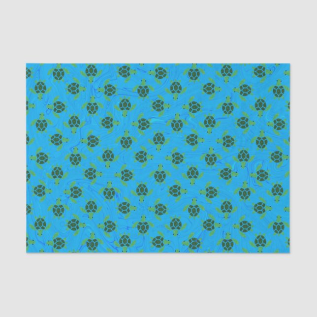 Papel De Seda La tortuga verde del mar Jade en el fondo azul del (Anverso)