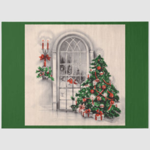 Papel De Seda La ventana de los navidades se ilumina en verde